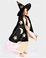 Den Goda Fen mantello e cappello mago - costume velluto nero raso 3-8 anni