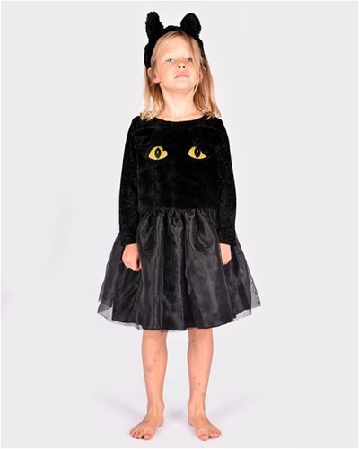 Den Goda Fen costume vestito da gatto nero con cerchietto - taglia 122-128 - travestimento