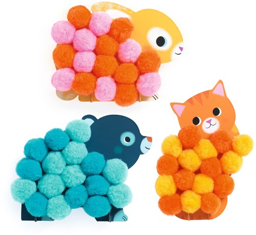 Djeco collage giocattolo creativo animali e pompon - set creativo FSC