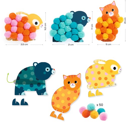 Djeco collage giocattolo creativo animali e pompon - set creativo FSC-3