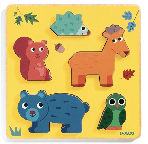 Djeco puzzle in legno forme Frimours - puzzle animali 5 pezzi