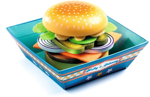Djeco giocattolo da cucina Kelly & Johnny - set hamburger in legno-2