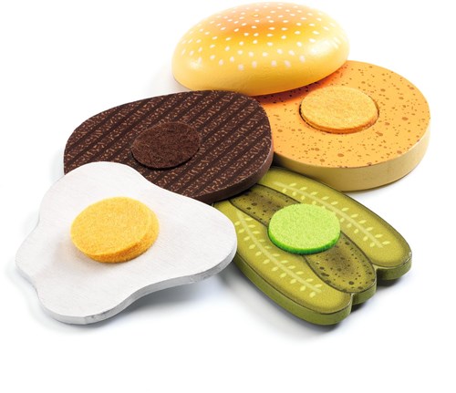 Djeco giocattolo da cucina Kelly & Johnny - set hamburger in legno-3