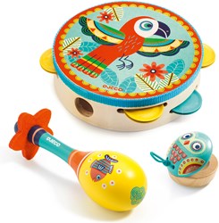 Djeco set strumenti musicali tamburello maracas castagnette legno FSC