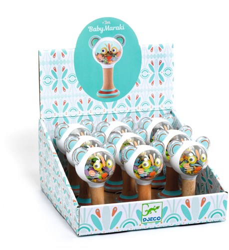 Djeco giocattolo per bambini sonaglio BabyMaraki maraca in legno FSC-3
