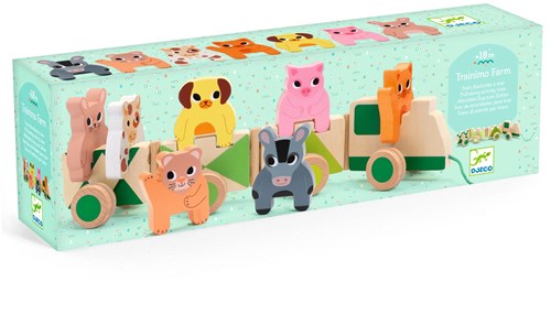 Djeco trenino giocattolo in legno animali fattoria FSC colorato-3