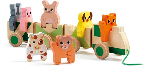 Djeco trenino giocattolo in legno animali fattoria FSC colorato