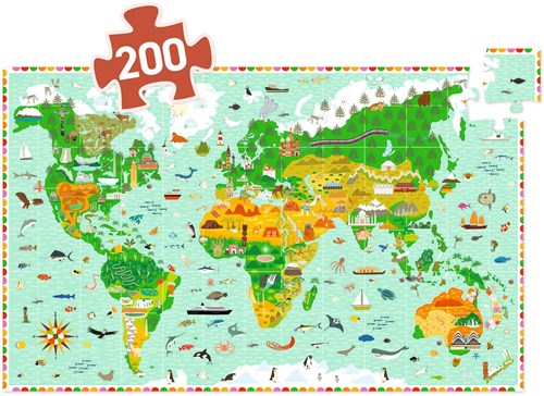 Djeco puzzle osservazione mappa del mondo 200 pezzi con libretto-2