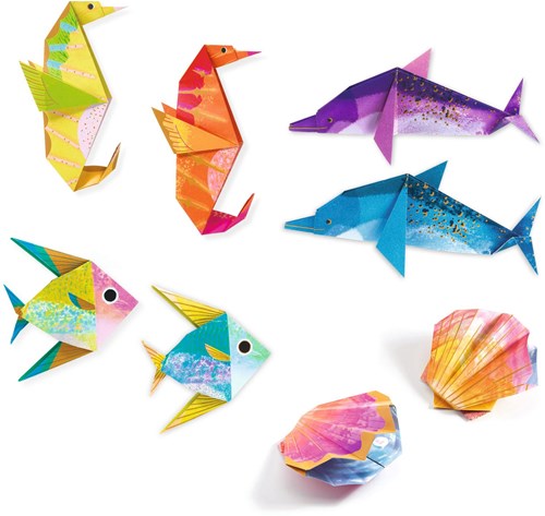 Djeco origami animali marini - kit creativo per bambini carta FSC