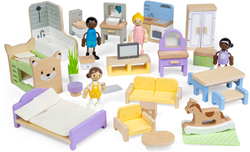 BigJigs set di mobili in legno per casa delle bambole - accessori giocattolo FSC legno
