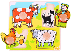 Bigjigs Houten Noppenpuzzel Boerderij, 4dlg.