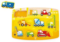 Hape puzzle a pioli veicoli da cantiere giocattolo in legno