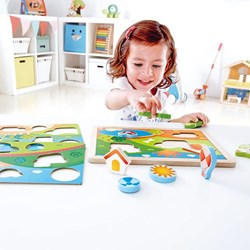 Hape Pepe & Friends puzzle in legno 3-in-1 giocattolo colorato