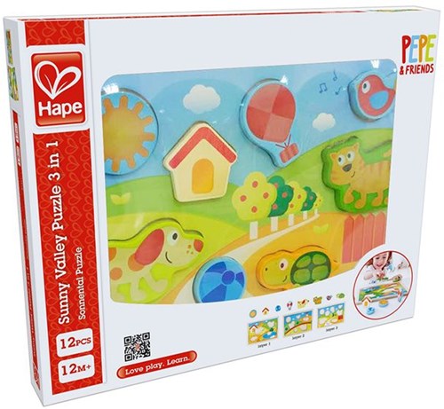 Hape Pepe & Friends puzzle in legno 3-in-1 giocattolo colorato-3