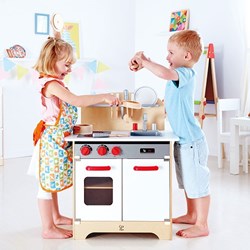 Hape cucina giocattolo - cucina bianca in legno per bambini con forno e frigorifero