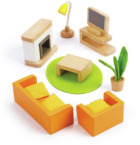 Hape soggiorno casa delle bambole set mobili e accessori in legno