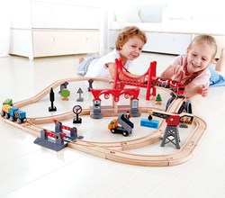 Hape pista in legno città trafficata - set ferroviario giocattolo