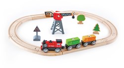 Hape set treno in legno trasporto merci con gru e accessori