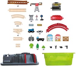 Hape set costruzione pista treno in legno nel secchio - trenino giocattolo