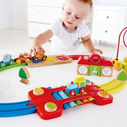 Hape pista treno legno arcobaleno puzzle educativo giocattolo bambini