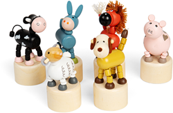 BigJigs animali da fattoria giocattolo pushup in legno - colorato ed educativo