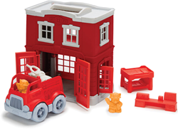 Green Toys caserma dei pompieri giocattolo con camion e personaggi