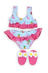 Heless bikini fenicottero per bambola con ciabatte - set da bagno rosa per bambole 35-45cm