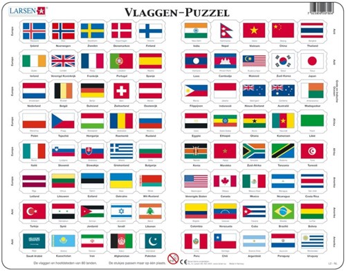 Larsen puzzle - puzzle educativo bandiere - 80 pezzi in cartone