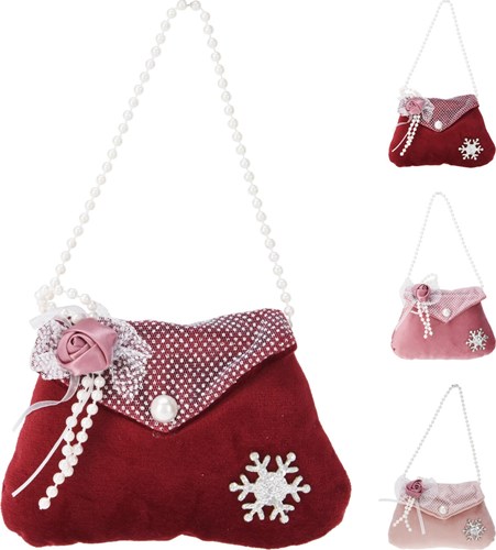 Home & Styling decorazione natalizia borsa con rosa e perline 8cm