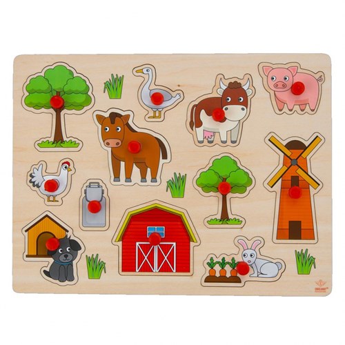 Puzzle a pomelli legno fattoria 30x22,5cm gioco educativo