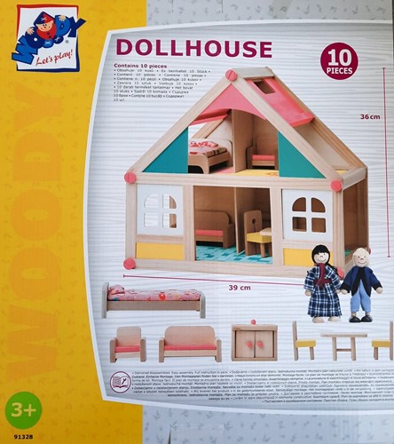 Casa delle bambole in legno con accessori. 91328