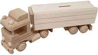 Hobbygroep camioncino salvadanaio in legno con rimorchio faggio 31x6,5x11 cm