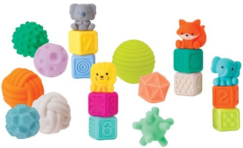 Infantino set di gioco impilabile - blocchi e palline sensoriali morbidi