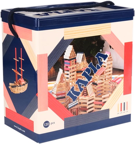 Kapla set di costruzioni - assi di legno - 120 pezzi blu rosso rosa