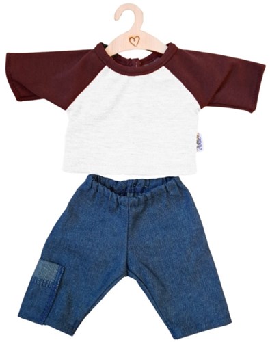 Hollie vestiti per bambole jeans e maglietta bordeaux - set per bambole