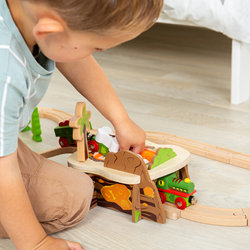 BigJigs set treno in legno Lava Pit - accessorio giocattolo dinosauro