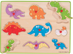 Bigjigs Houten Noppenpuzzel Dino's, 9dlg.