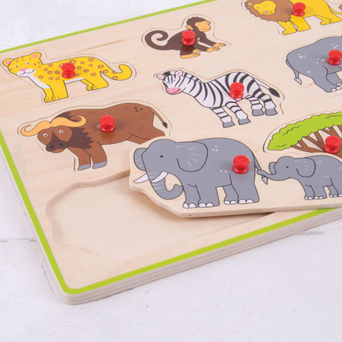 BigJigs puzzle in legno Safari - puzzle educativo con pomelli 9 pezzi-3
