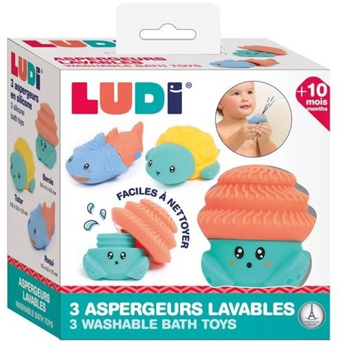 Ludi giocattolo da bagno spruzzatori in silicone set 3 pezzi - intercambiabili e lavabili