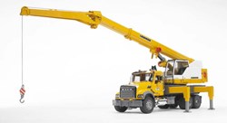 Bruder camion gru Mack Granite con gru Liebherr - veicolo da cantiere giocattolo giallo