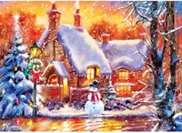Master Pieces giocattolo puzzle Holiday Snowman Cottage glitter 500 pezzi