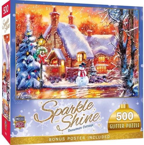 Master Pieces giocattolo puzzle Holiday Snowman Cottage glitter 500 pezzi-2