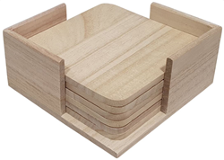 Hobbygroep set sottobicchieri in legno 6 pezzi quadrati 11,2x11,2x5,1 cm