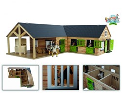 Kids GLOBE stalla per cavalli giocattolo in legno 1:24 con 3 box e deposito