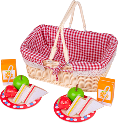 BigJigs cestino da picnic giocattolo con cibo in legno e accessori