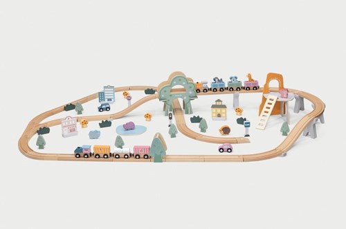 PolarB pista treno in legno set giocattolo - 90 pezzi - accessori colorati