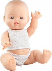 Paola Reina Gordi Bambola Neonato Ragazzo Pigiama Bianco - 34 cm