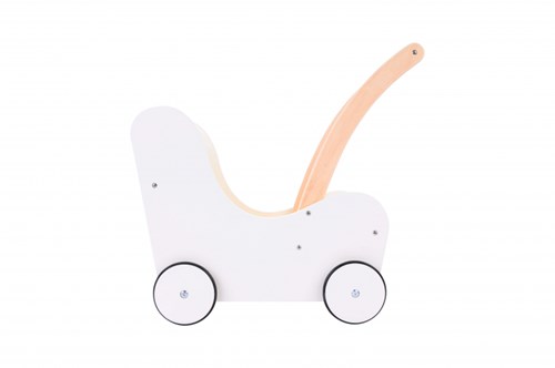 Angel Sports passeggino per bambole in legno rosa-bianco con accessori-2