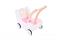 Angel Sports passeggino per bambole in legno rosa-bianco con accessori