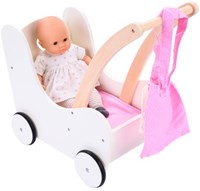 Angel Sports passeggino per bambole in legno rosa-bianco con accessori-3